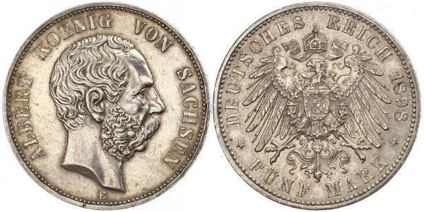 5 Mark 萨克森王国 (1806 - 1918) 銀 阿尔贝特 (萨克森)