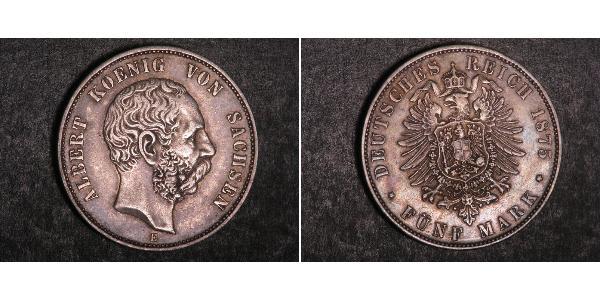 5 Mark 萨克森王国 (1806 - 1918) 銀 阿尔贝特 (萨克森)