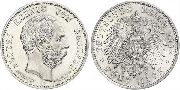 5 Mark 萨克森王国 (1806 - 1918) 銀 阿尔贝特 (萨克森)