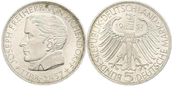 5 Mark 西德 (1949 - 1990) 銀 约瑟夫·冯·艾兴多夫