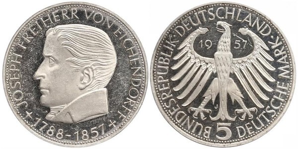 5 Mark 西德 (1949 - 1990) 銀 约瑟夫·冯·艾兴多夫