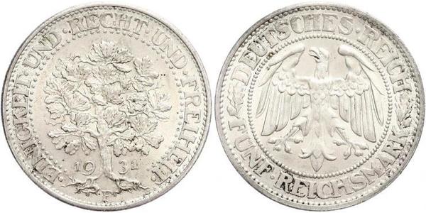 5 Mark 魏瑪共和國 (1919 - 1933) / 德国 銀 
