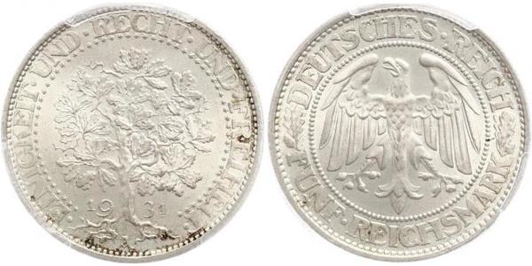 5 Mark 魏瑪共和國 (1919 - 1933) / 德国 銀 
