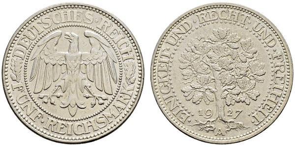 5 Mark 魏瑪共和國 (1919 - 1933) / 德国 銀 