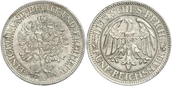 5 Mark 魏瑪共和國 (1919 - 1933) / 德国 銀 