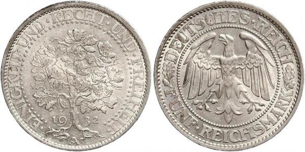 5 Mark 魏瑪共和國 (1919 - 1933) / 德国 銀 