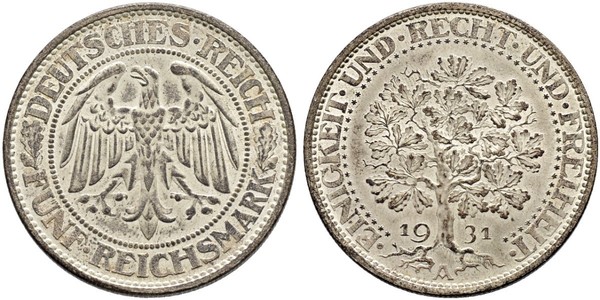 5 Mark 魏瑪共和國 (1919 - 1933) / 德国 銀 