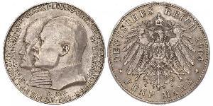 5 Mark 黑森-达姆施塔特 (1806 - 1918) 銀 恩斯特·路德维希 (黑森大公) (1868 - 1937)