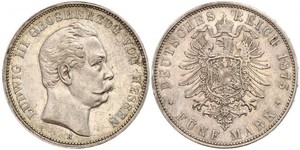 5 Mark 黑森-达姆施塔特 (1806 - 1918) 銀 路德维希三世 (黑森大公)