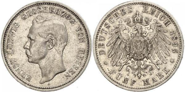 5 Mark 黑森-达姆施塔特 (1806 - 1918) 銀 恩斯特·路德维希 (黑森大公) (1868 - 1937)