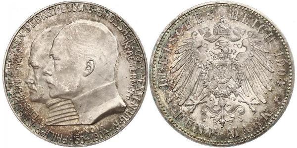 5 Mark 黑森-达姆施塔特 (1806 - 1918) 銀 恩斯特·路德维希 (黑森大公) (1868 - 1937)