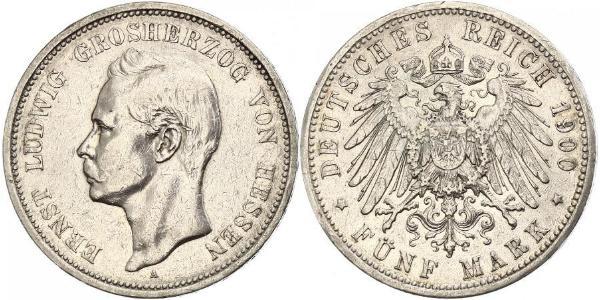 5 Mark 黑森-达姆施塔特 (1806 - 1918) 銀 恩斯特·路德维希 (黑森大公) (1868 - 1937)