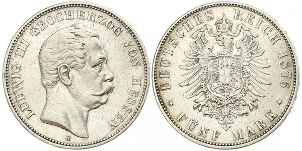 5 Mark 黑森-达姆施塔特 (1806 - 1918) 銀 路德维希三世 (黑森大公)