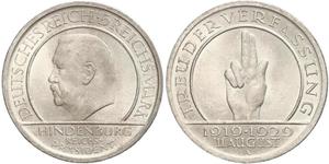 5 Mark / 5 Reichsmark République de Weimar (1918-1933) Argent Paul von Hindenburg