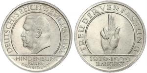 5 Mark / 5 Reichsmark République de Weimar (1918-1933) Argent Paul von Hindenburg