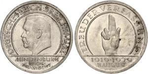 5 Mark / 5 Reichsmark République de Weimar (1918-1933) Argent Paul von Hindenburg