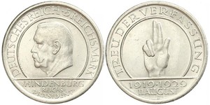 5 Mark / 5 Reichsmark République de Weimar (1918-1933) Argent Paul von Hindenburg