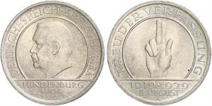 5 Mark / 5 Reichsmark République de Weimar (1918-1933) Argent Paul von Hindenburg