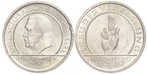 5 Mark / 5 Reichsmark République de Weimar (1918-1933) Argent Paul von Hindenburg