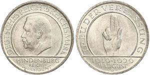 5 Mark / 5 Reichsmark République de Weimar (1918-1933) Argent Paul von Hindenburg