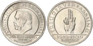 5 Mark / 5 Reichsmark République de Weimar (1918-1933) Argent Paul von Hindenburg