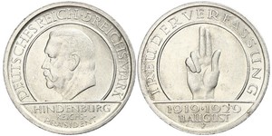 5 Mark / 5 Reichsmark République de Weimar (1918-1933) Argent Paul von Hindenburg