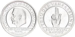 5 Mark / 5 Reichsmark République de Weimar (1918-1933) Argent Paul von Hindenburg