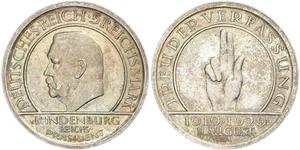 5 Mark / 5 Reichsmark République de Weimar (1918-1933) Argent Paul von Hindenburg