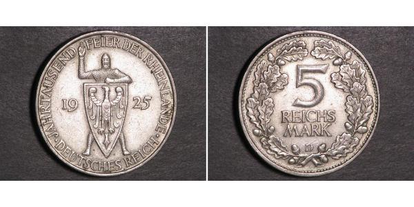 5 Mark / 5 Reichsmark République de Weimar (1918-1933) Argent 