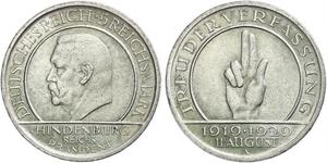 5 Mark / 5 Reichsmark Repubblica di Weimar (1918-1933) Argento Paul von Hindenburg