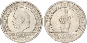 5 Mark / 5 Reichsmark Repubblica di Weimar (1918-1933) Argento Paul von Hindenburg