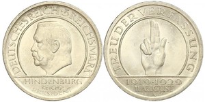 5 Mark / 5 Reichsmark Repubblica di Weimar (1918-1933) Argento Paul von Hindenburg