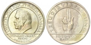 5 Mark / 5 Reichsmark Repubblica di Weimar (1918-1933) Argento Paul von Hindenburg