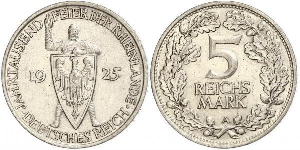 5 Mark / 5 Reichsmark Repubblica di Weimar (1918-1933) Argento 