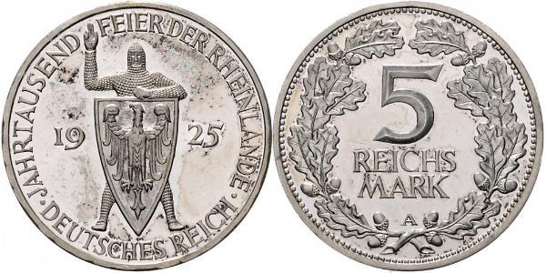 5 Mark / 5 Reichsmark Repubblica di Weimar (1918-1933) Argento 