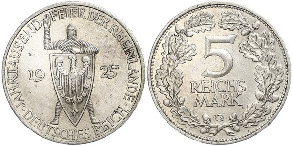 5 Mark / 5 Reichsmark Repubblica di Weimar (1918-1933) Argento 