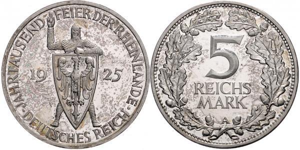 5 Mark / 5 Reichsmark Repubblica di Weimar (1918-1933) Argento 