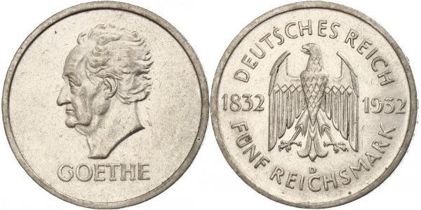 5 Mark / 5 Reichsmark Repubblica di Weimar (1918-1933) Argento 