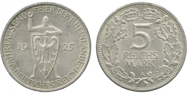 5 Mark / 5 Reichsmark Repubblica di Weimar (1918-1933) Argento 