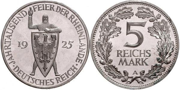 5 Mark / 5 Reichsmark Repubblica di Weimar (1918-1933) Argento 