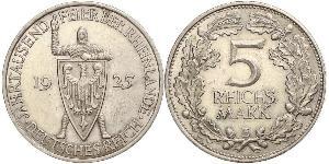 5 Mark / 5 Reichsmark República de Weimar (1918-1933) Plata 