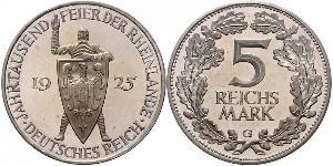 5 Mark / 5 Reichsmark República de Weimar (1918-1933) Plata 