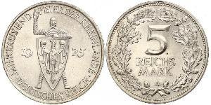 5 Mark / 5 Reichsmark República de Weimar (1918-1933) Plata 