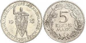 5 Mark / 5 Reichsmark República de Weimar (1918-1933) Plata 
