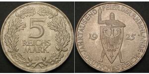 5 Mark / 5 Reichsmark República de Weimar (1918-1933) Plata 