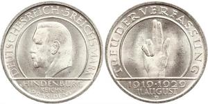 5 Mark / 5 Reichsmark República de Weimar (1918-1933) Plata Paul von Hindenburg