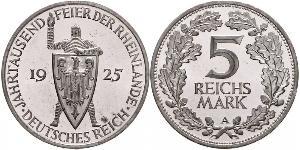 5 Mark / 5 Reichsmark República de Weimar (1918-1933) Plata 
