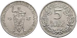 5 Mark / 5 Reichsmark República de Weimar (1918-1933) Plata 