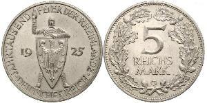 5 Mark / 5 Reichsmark República de Weimar (1918-1933) Plata 