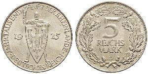 5 Mark / 5 Reichsmark República de Weimar (1918-1933) Plata 
